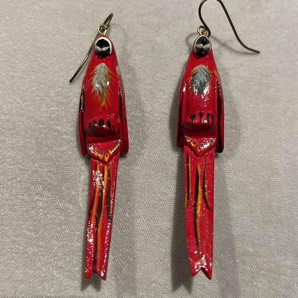 Red Parrot Hand PaintedcPierced Earrings - Picture 4 of 10